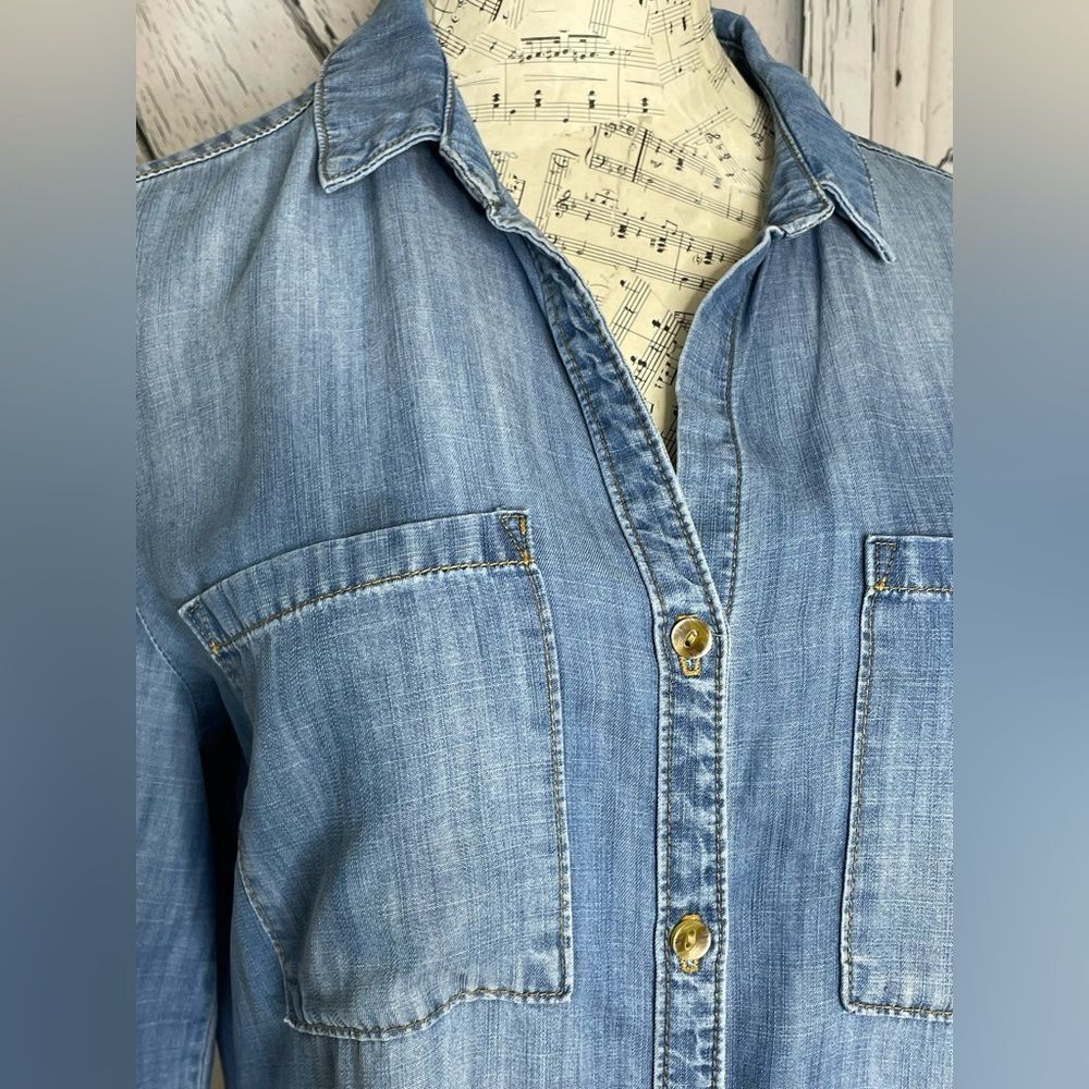 Bella Dahl Long Sleeve Chambray Shirt Dress M - Picture 4 of 7